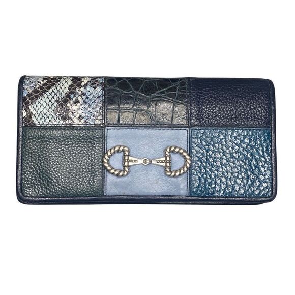 Brighton Off The Grid Rockmore Patchwork Leather Blue Wallet 7.5”x4” READ - Picture 1 of 13